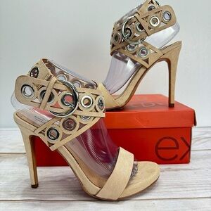 NEW exe Sylvia Genuine Suede Stiletto Heel Strappy Sandals with Grommets